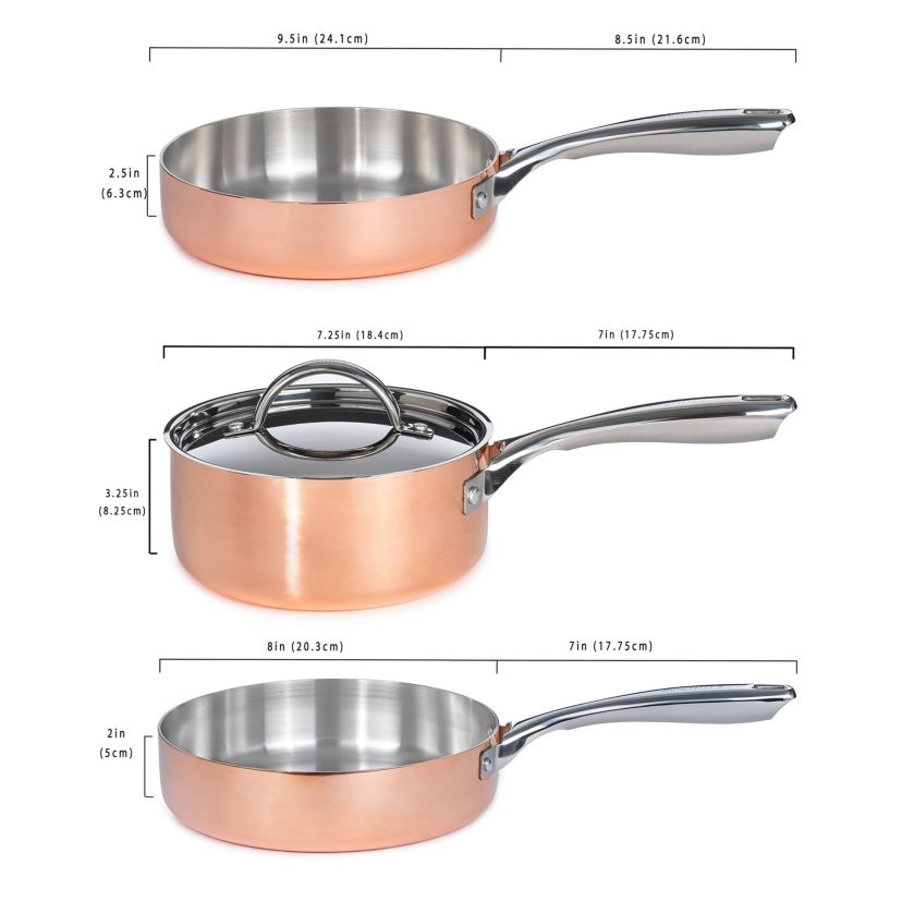 BergHOFF Copper Tri-Ply 4Pc Starter Set With Matching Lids, Polished