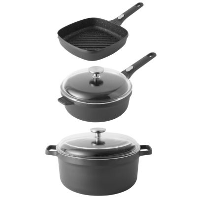 BergHOFF GEM 5Pc Nonstick Cast Aluminum Cookware Set, Glass Lids, Black