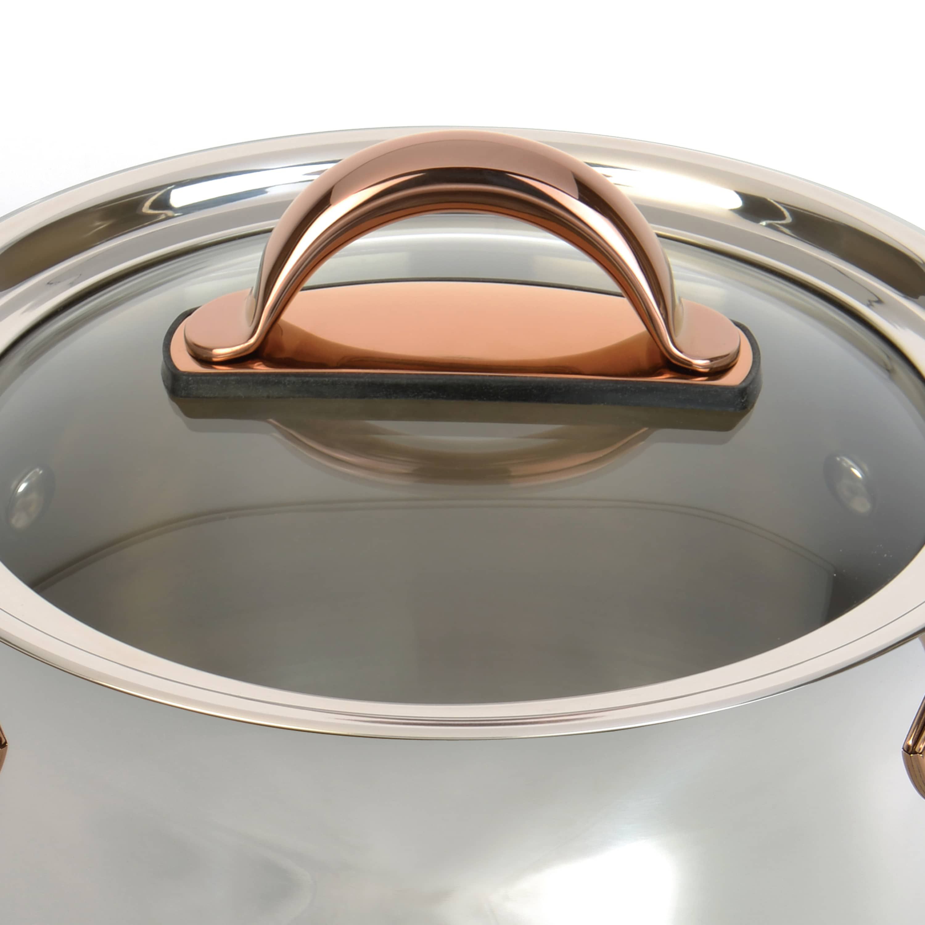 BergHOFF Ouro Gold 18/10 Stainless Steel 3Pc Cookware Set For One With Glass Lid, Rose Gold Handles