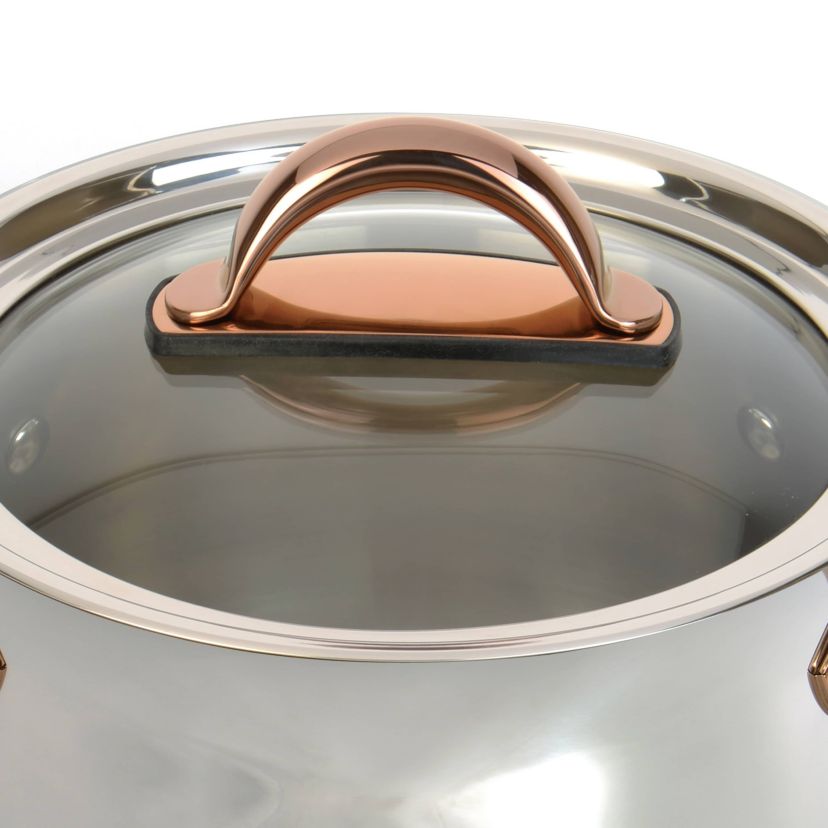 BergHOFF Ouro Gold 18/10 Stainless Steel 3Pc Cookware Set For One With Glass Lid, Rose Gold Handles