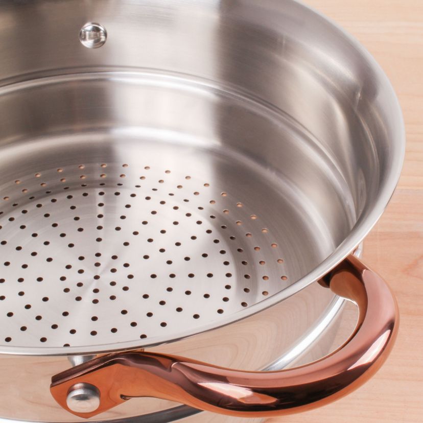 BergHOFF Ouro 18/10 Stainless Steel 3Pc Steamer Set With Glass Lid, Rose gold