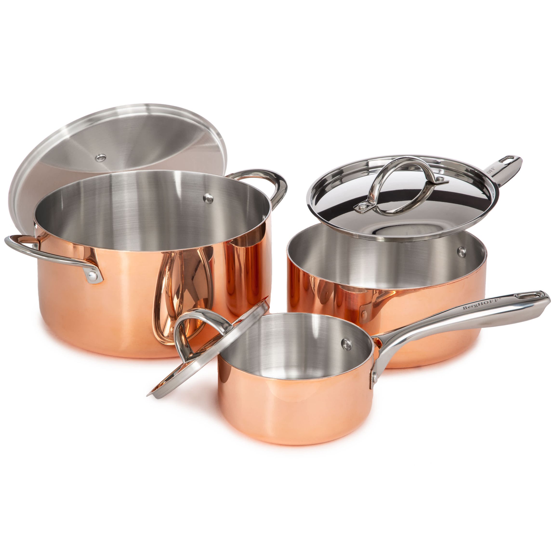 BergHOFF Copper Tri-Ply 6Pc Cookware Set With Matching Lids, Polished