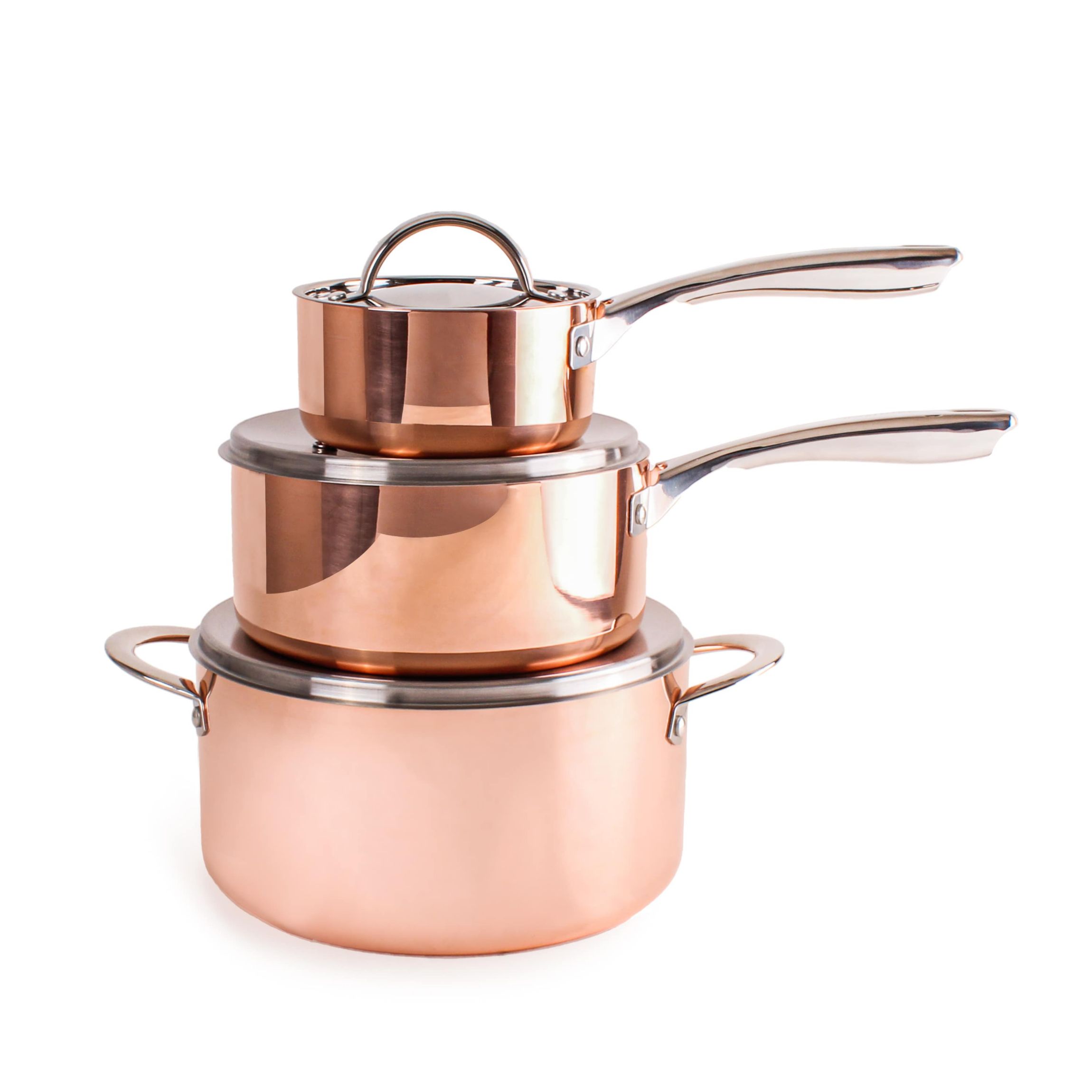 BergHOFF Copper Tri-Ply 6Pc Cookware Set With Matching Lids, Polished