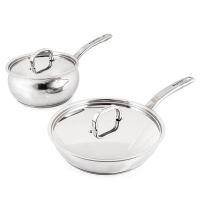 BergHOFF Belly Shape 18/10 Stainless Steel 4Pc Cookware Set With Stainless Steel Lid, Silver