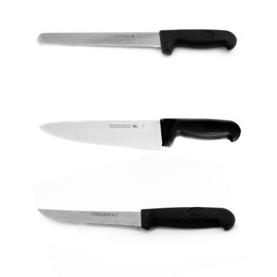 BergHOFF 3Pc Soft Grip Kitchen Knife Set, Black Ergonomically Designed PP Handle, Stainless Steel Sharp Blade, Well Balanced