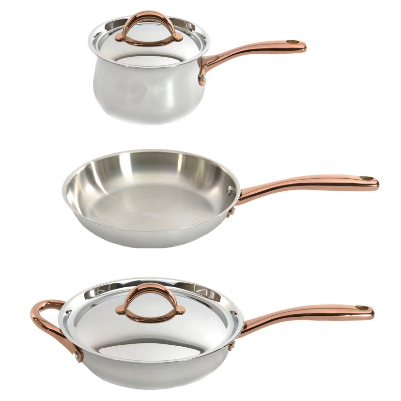 BergHOFF Ouro Gold 18/10 Stainless Steel 5Pc Starter Cookware Set With Lids, Rose Gold Handle