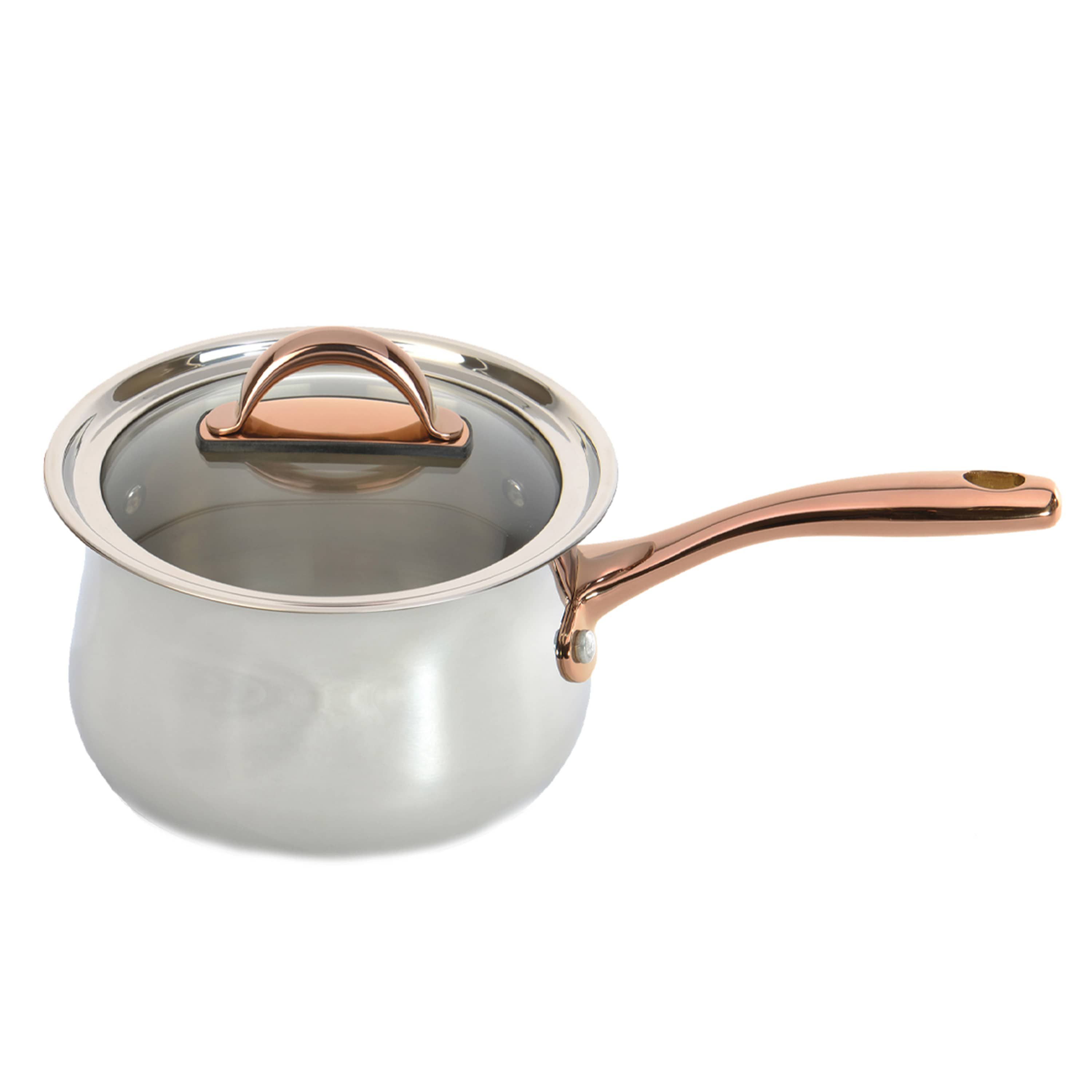 BergHOFF Ouro Gold 18/10 Stainless Steel 5Pc Starter Cookware Set With Glass Lids, Rose Gold Handle