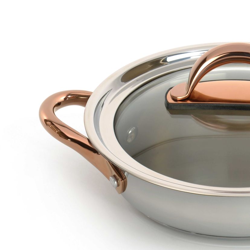 BergHOFF Ouro Gold 18/10 Stainless Steel 5Pc Starter Cookware Set With Glass Lids, Rose Gold Handle