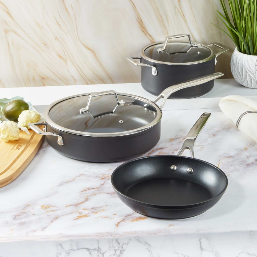 BergHOFF Essentials 10Pc Nonstick Hard Anodized Cookware Set With Glass lid, Black