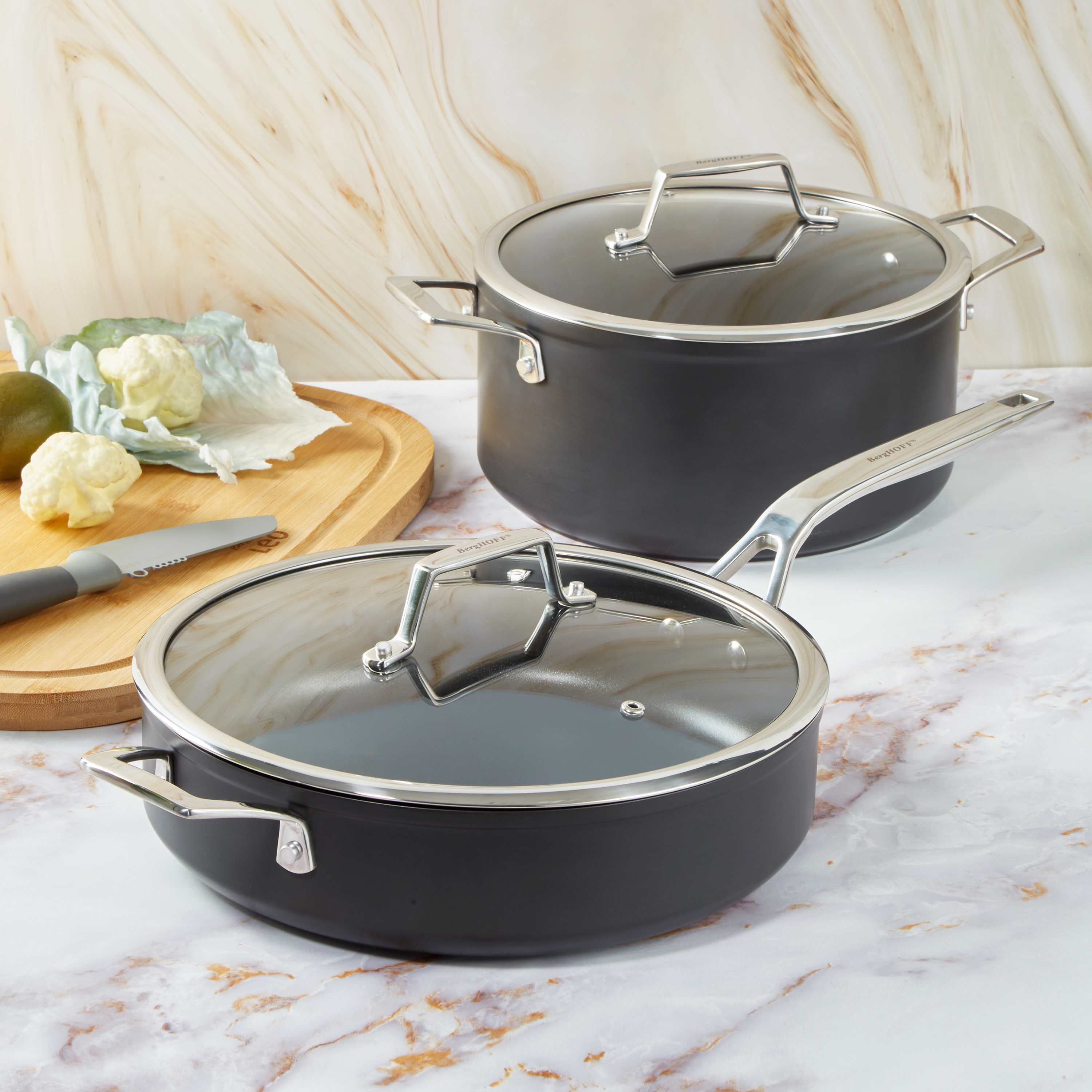 BergHOFF Essentials 10Pc Nonstick Hard Anodized Cookware Set With Glass lid, Black