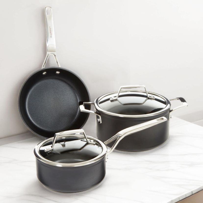 BergHOFF Essentials 10Pc Nonstick Hard Anodized Cookware Set With Glass lid, Black