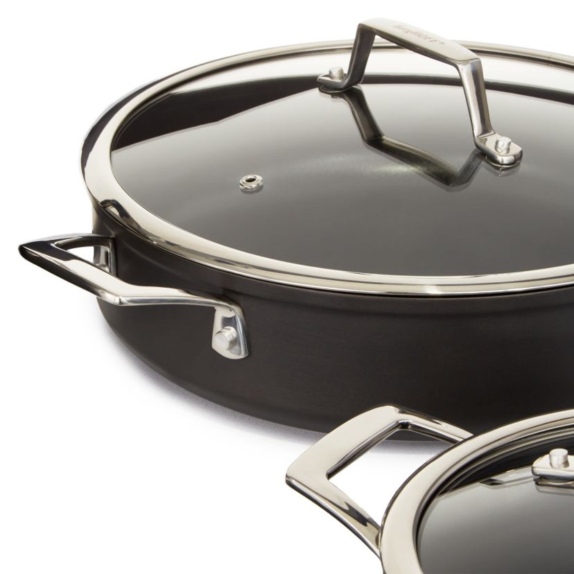 BergHOFF Essentials Nonstick Hard Anodized 11" Deep Skillet 4.3qt. With Glass Lid, Black