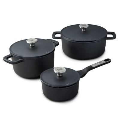 BergHOFF Phantom 6Pc Nonstick Ceramic Cookware Set with Lids, Recycled Cast Aluminum, Black