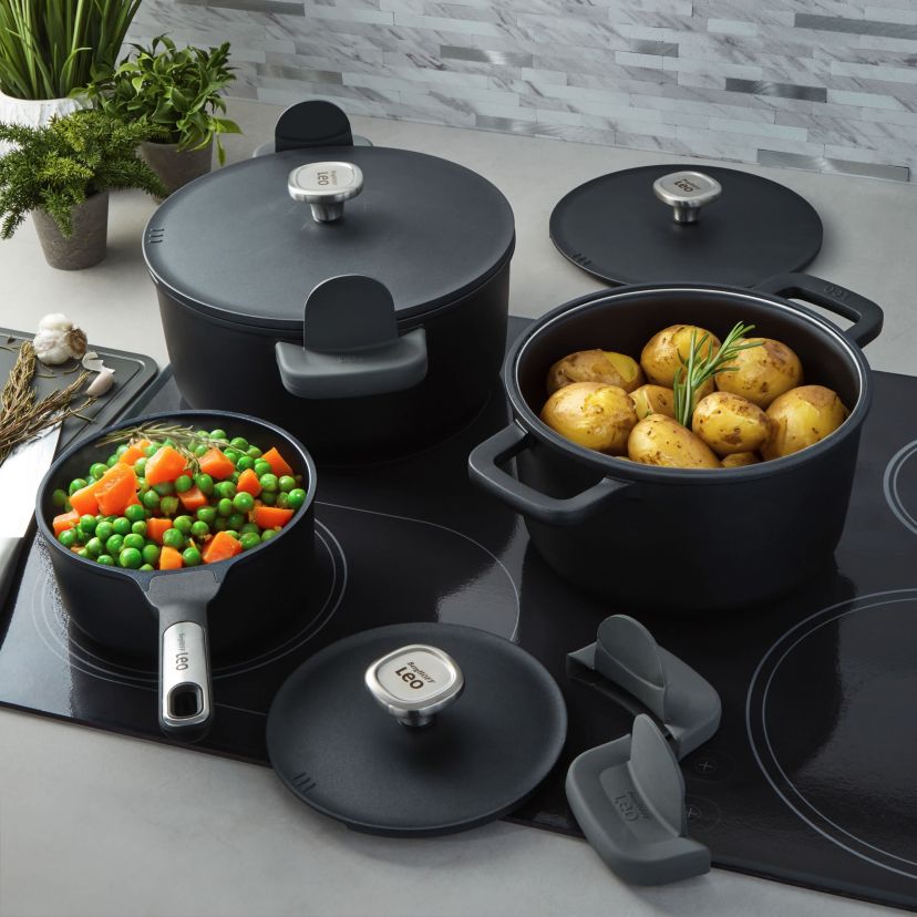 BergHOFF Phantom 6Pc Nonstick Ceramic Cookware Set with Lids, Recycled Cast Aluminum