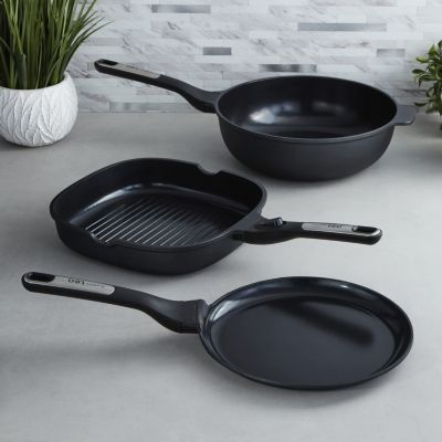 BergHOFF Phantom 3Pc Nonstick Ceramic Specialty Cookware Set, Recycled Cast Aluminum, Black