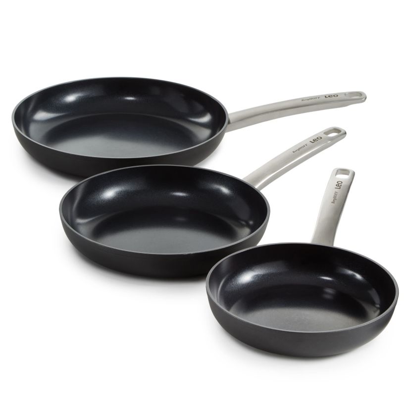 BergHOFF Graphite 3Pc Nonstick Ceramic Frying Pan/Skillet Set, Recycled Aluminum