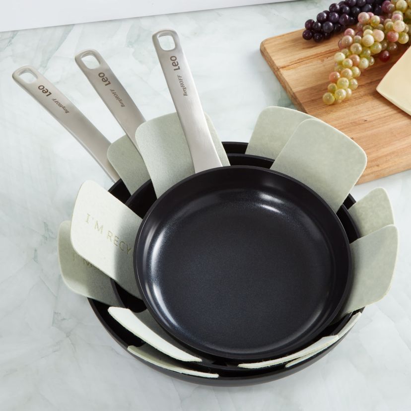 BergHOFF Graphite 3Pc Nonstick Ceramic Frying Pan/Skillet Set, Recycled Aluminum