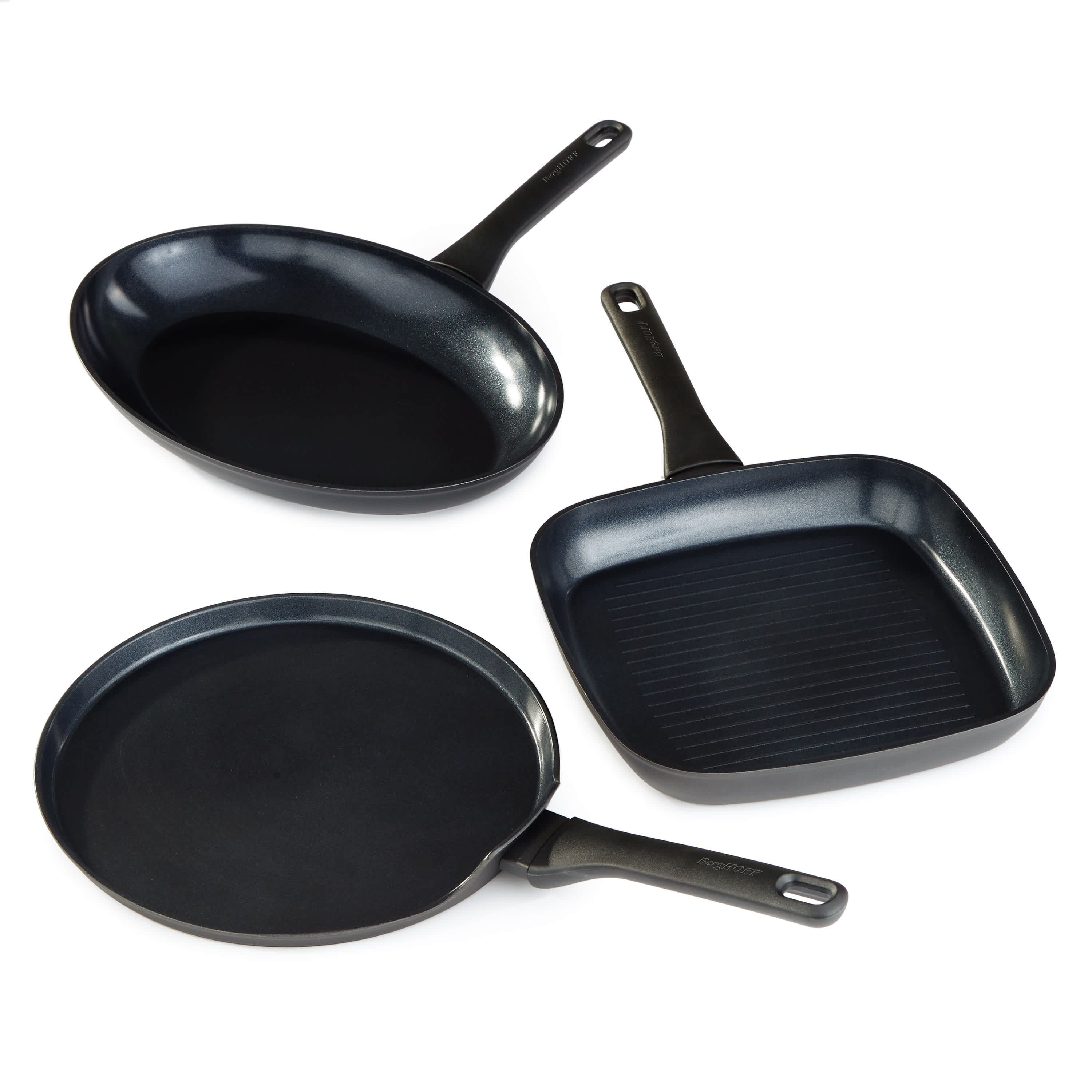 BergHOFF Helix 3Pc Nonstick Ceramic Cookware Set, Recycled Aluminum, Black