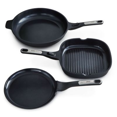 BergHOFF Phantom 3Pc Nonstick Ceramic Cookware Set, Recycled Cast Aluminum, Black