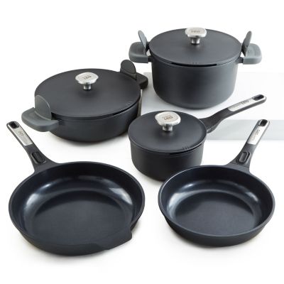 BergHOFF Phantom 8Pc Nonstick Ceramic Cookware Set with Lids, Recycled Cast Aluminum, Black