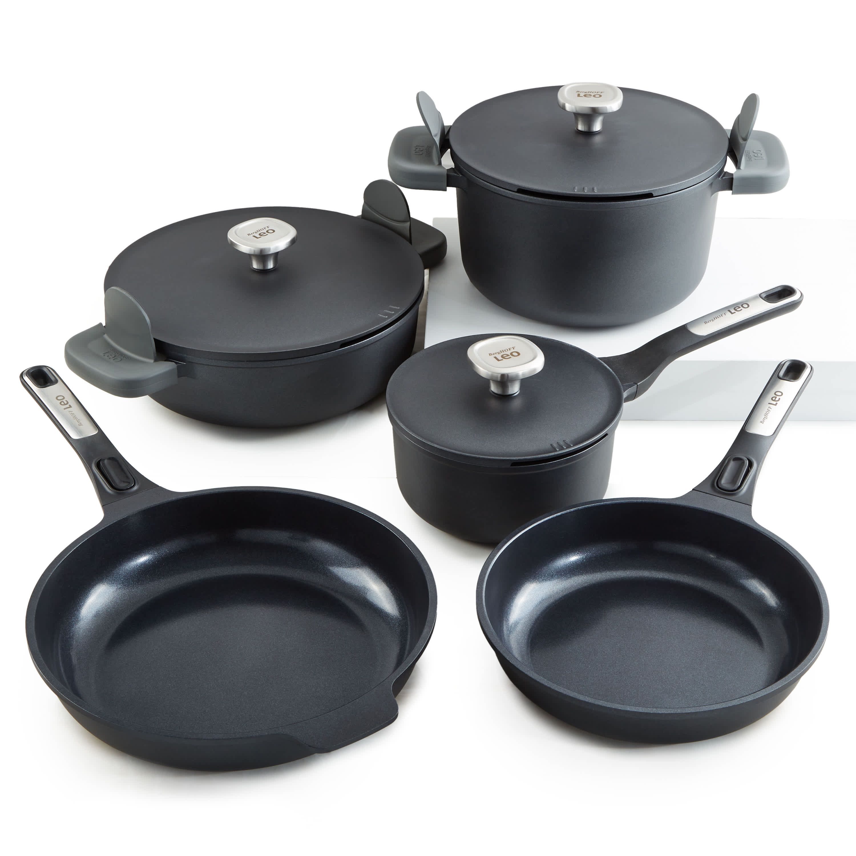 BergHOFF Phantom 8Pc Nonstick Ceramic Cookware Set with Lids, Recycled Cast Aluminum