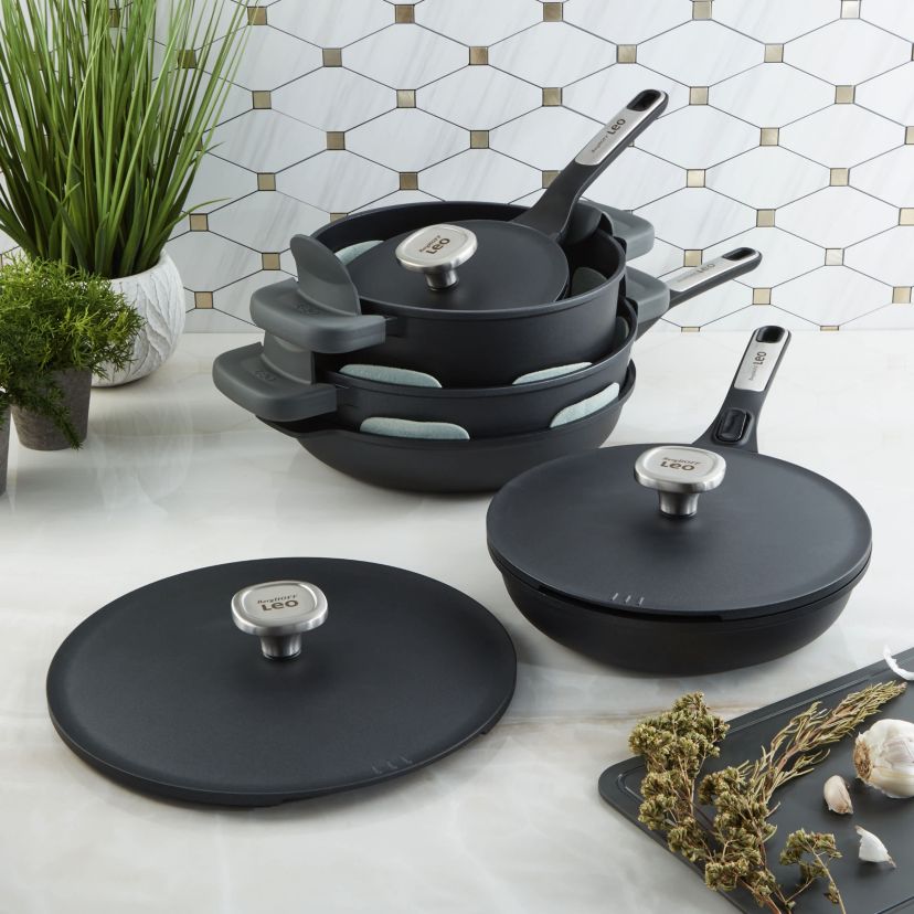 BergHOFF Phantom 8Pc Nonstick Ceramic Cookware Set with Lids, Recycled Cast Aluminum