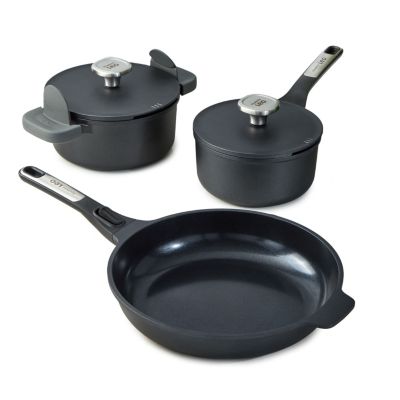 BergHOFF Phantom 5Pc Nonstick Ceramic Cookware Set with Lids, Recycled Cast Aluminum, Black