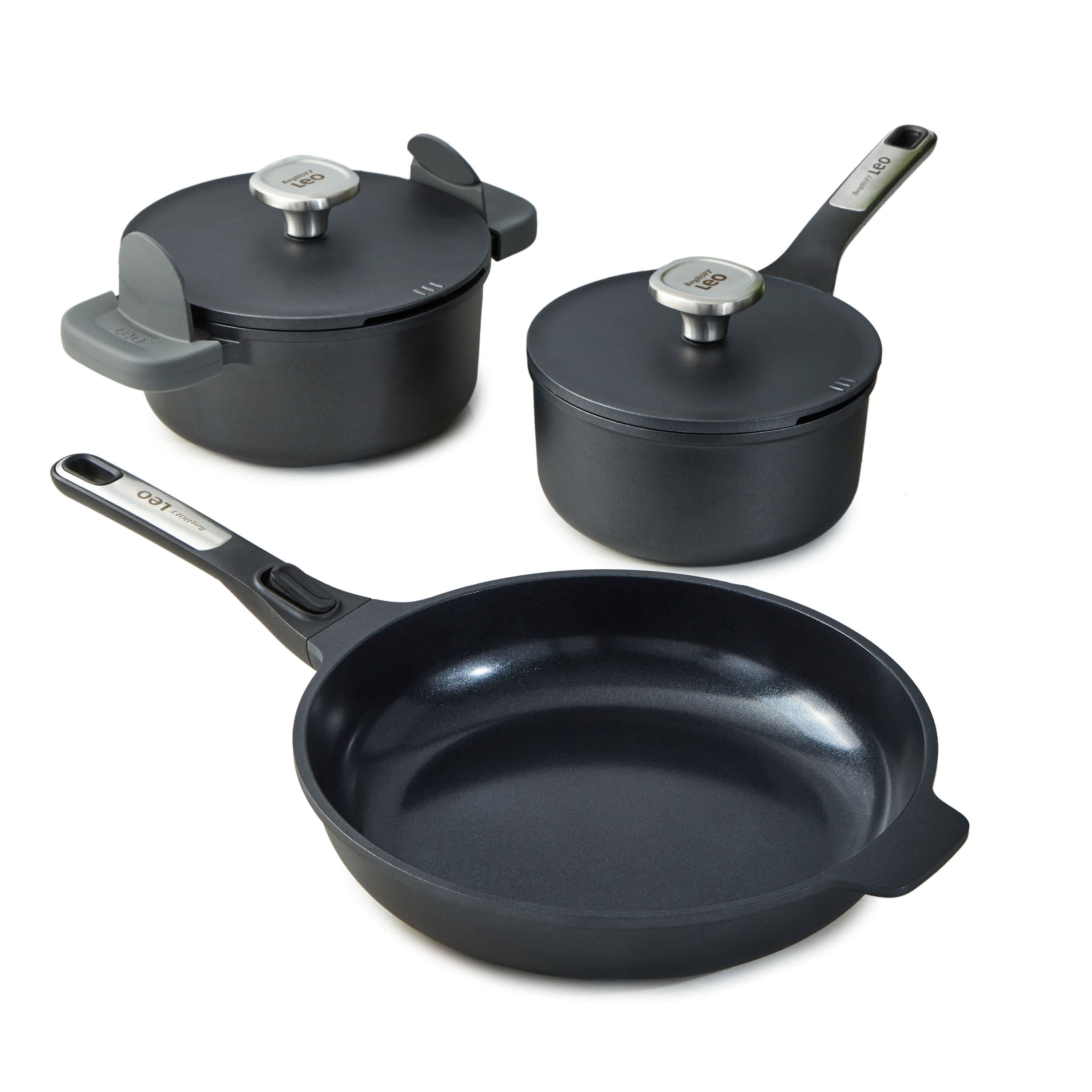 BergHOFF Phantom 5Pc Nonstick Ceramic Cookware Set with Lids, Recycled Cast Aluminum