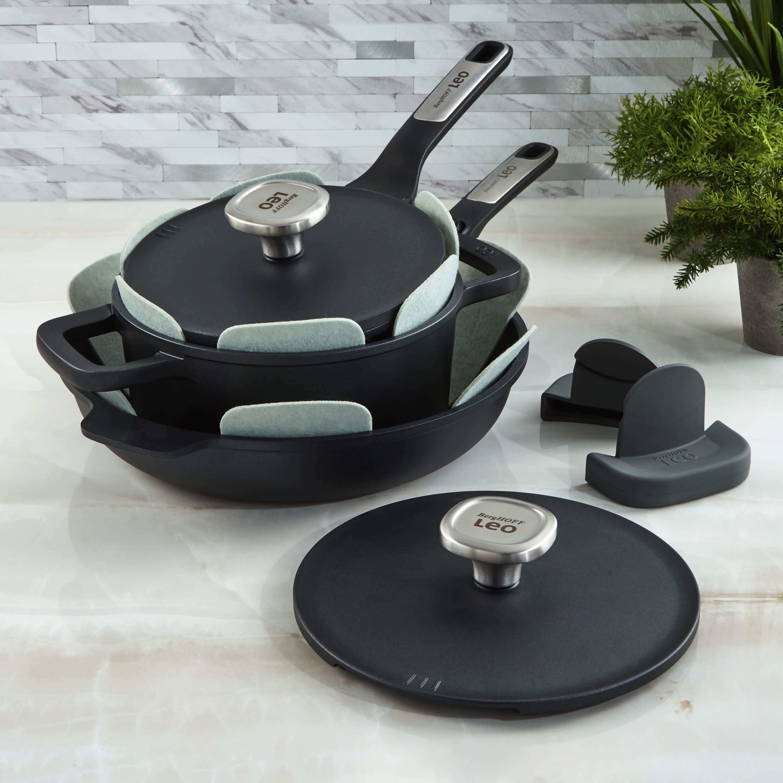 BergHOFF Phantom 5Pc Nonstick Ceramic Cookware Set with Lids, Recycled Cast Aluminum