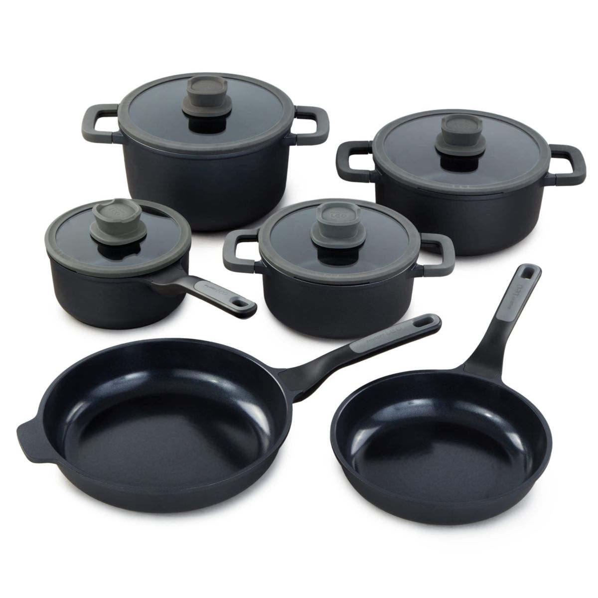 BergHOFF Leo Stone+ 10Pc Nonstick Ceramic Cookware Set With Glass Lid, Recycled Cast Aluminum