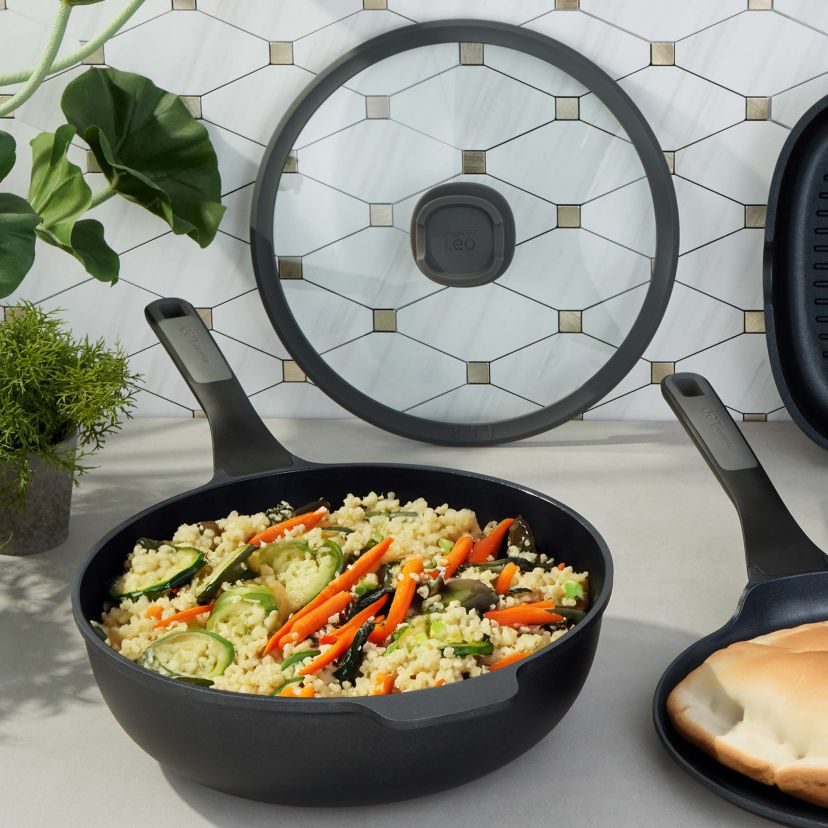 BergHOFF Leo Stone+ 4Pc Nonstick Ceramic Cookware Set With Glass Lid, Recycled Cast Aluminum