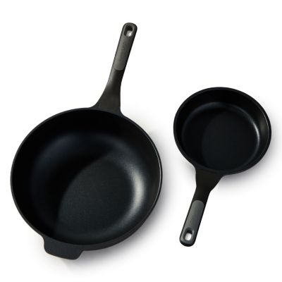 BergHOFF Leo Stone+ 2Pc Nonstick Ceramic Stir Frying Cookware Set, Recycled Cast Aluminum, Black