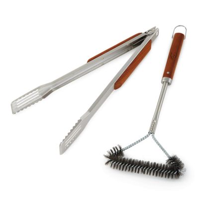 BergHOFF 2Pc Stainless Steel BBQ Tongs and Brush Set, Brown, 11 x 14