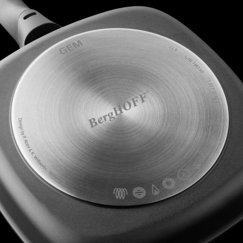 BergHOFF GEM Nonstick Grill Pan 11", Square, Stay-cool, Detachable Handle, Ferno-Green, Non-Toxic Coating, Induction Cooktop Ready