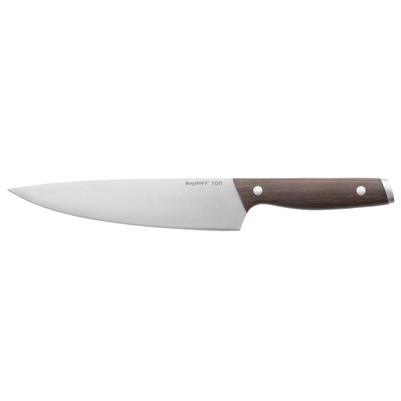 BergHOFF RON Acapu Chefs Knife 8" Silver & Brown Crack-resistant Ergonomically Designed Wood Handle Sharp & Well Balanced