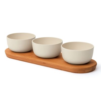 BergHOFF LEO 4Pc Bowl Set And Bamboo Tray 0.29qt., White