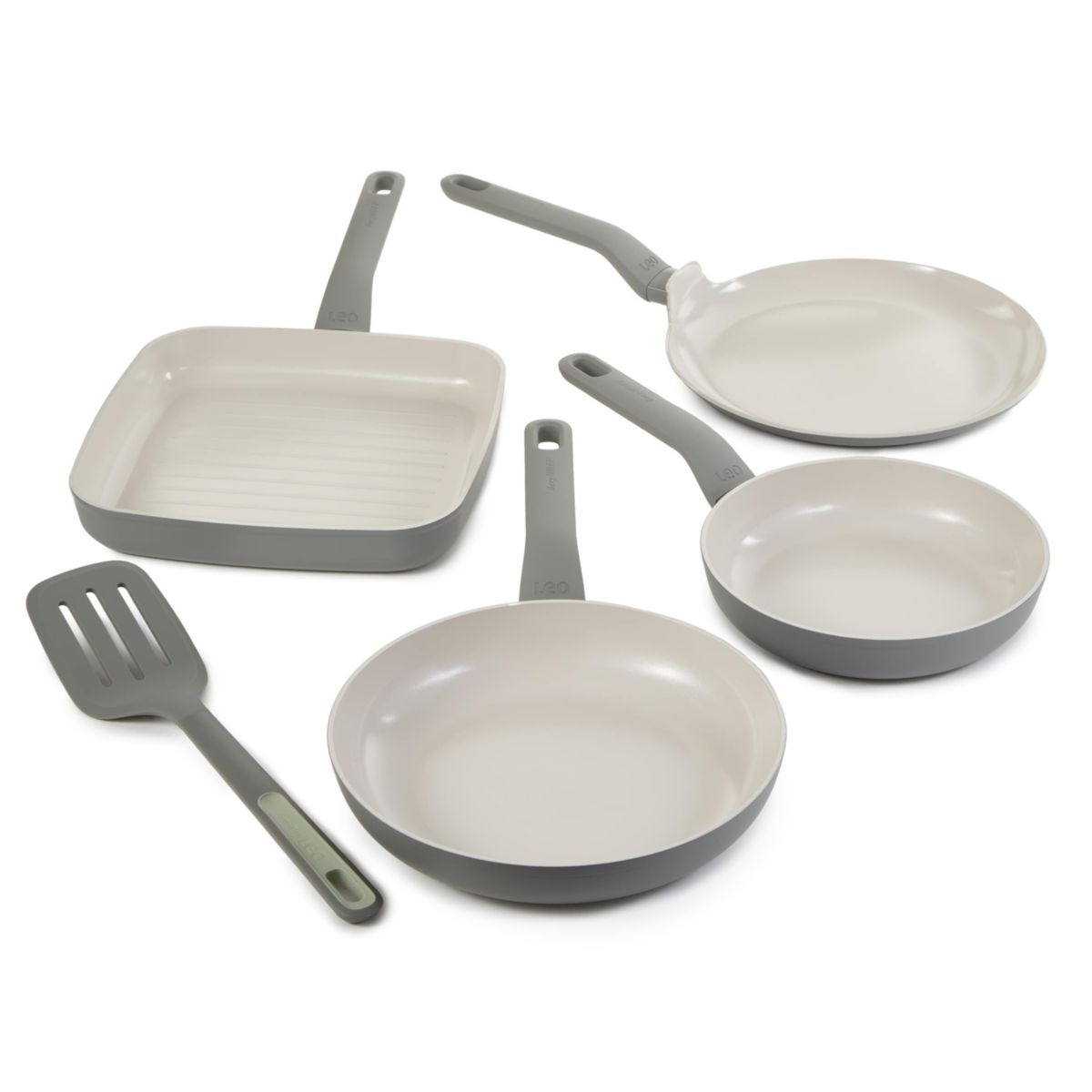 BergHOFF Leo Balance Nonstick Ceramic 5Pc Frying Pan Set With Nylon Turner 13.75", Recycled Material, Moonmist
