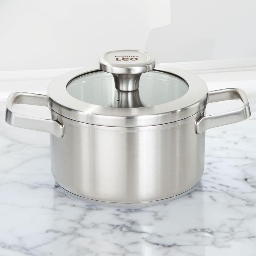 BergHOFF Graphite Recycled 18/10 Stainless Steel Stockpot 6.25", 1.7qt. With Glass Lid
