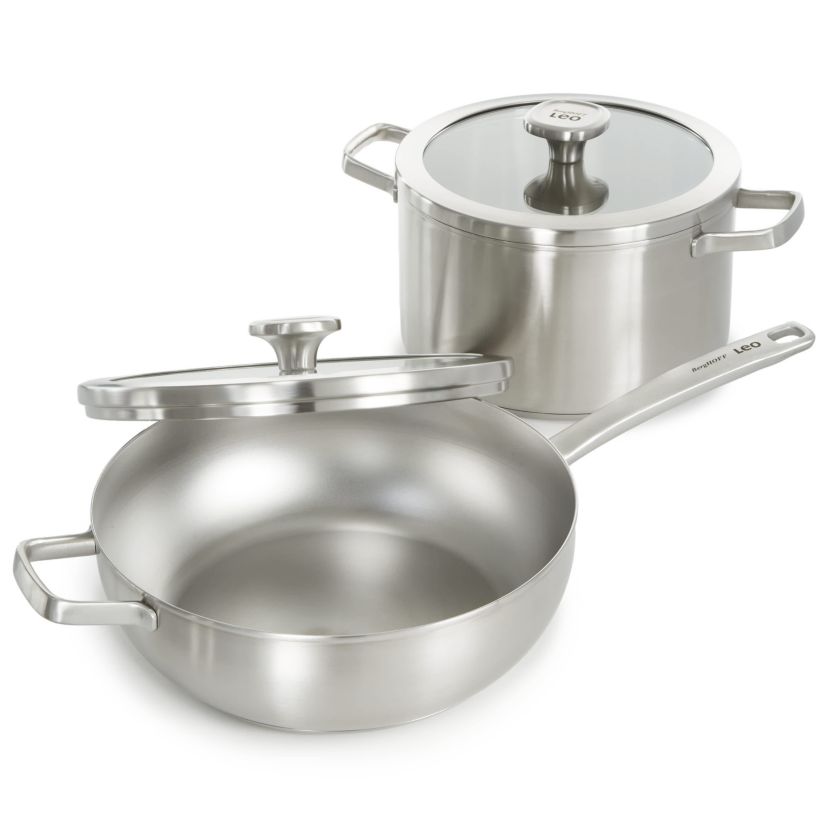 BergHOFF Graphite Recycled 18/10 Stainless Steel Wok Pan 11", 5.2qt. With Glass Lid