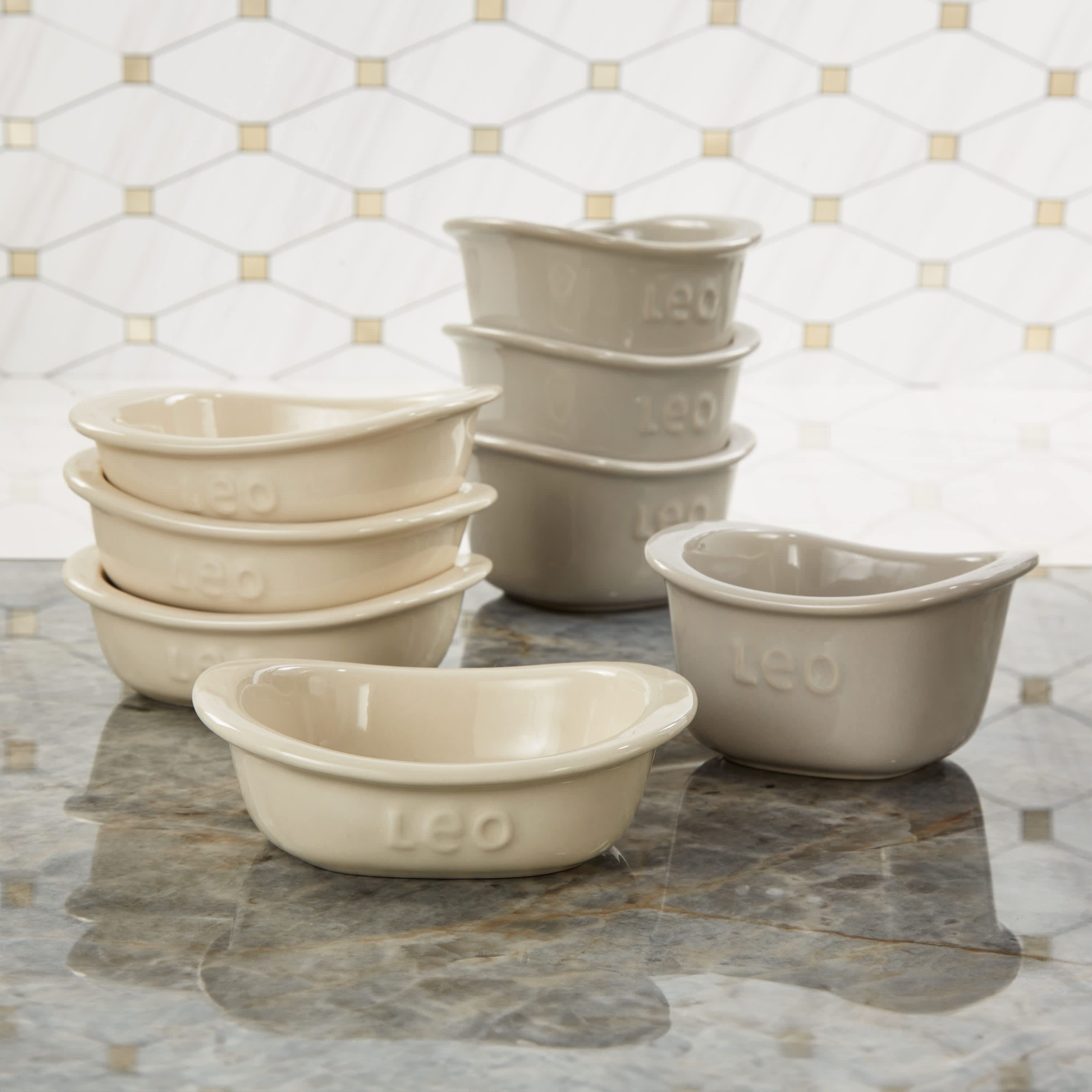 BergHOFF Balance Stone 4Pc Ramekin Crème Brulé Set 4.25", 7oz., Moonbeam
