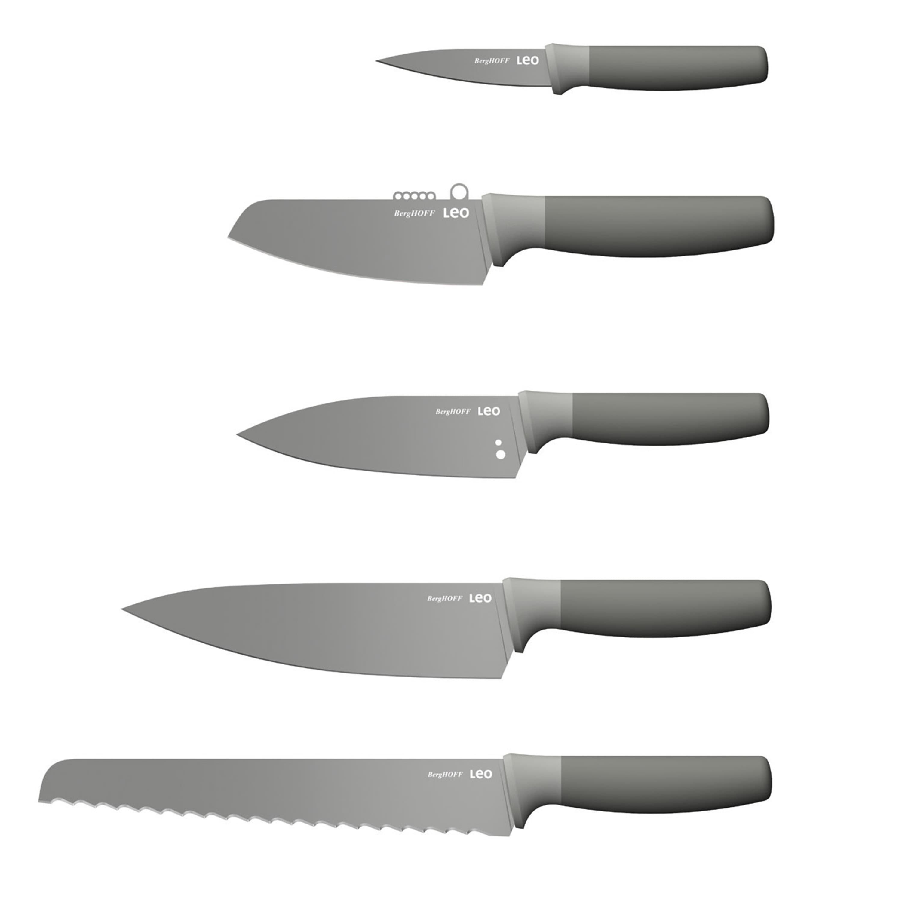 BergHOFF Balance Non-stick Stainless Steel 6Pc Knife Block Set, Recycled Material, Grey