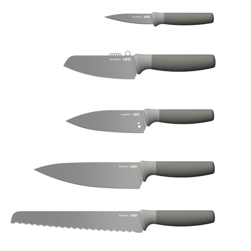 BergHOFF Balance Non-stick Stainless Steel 6Pc Knife Block Set, Recycled Material, Grey