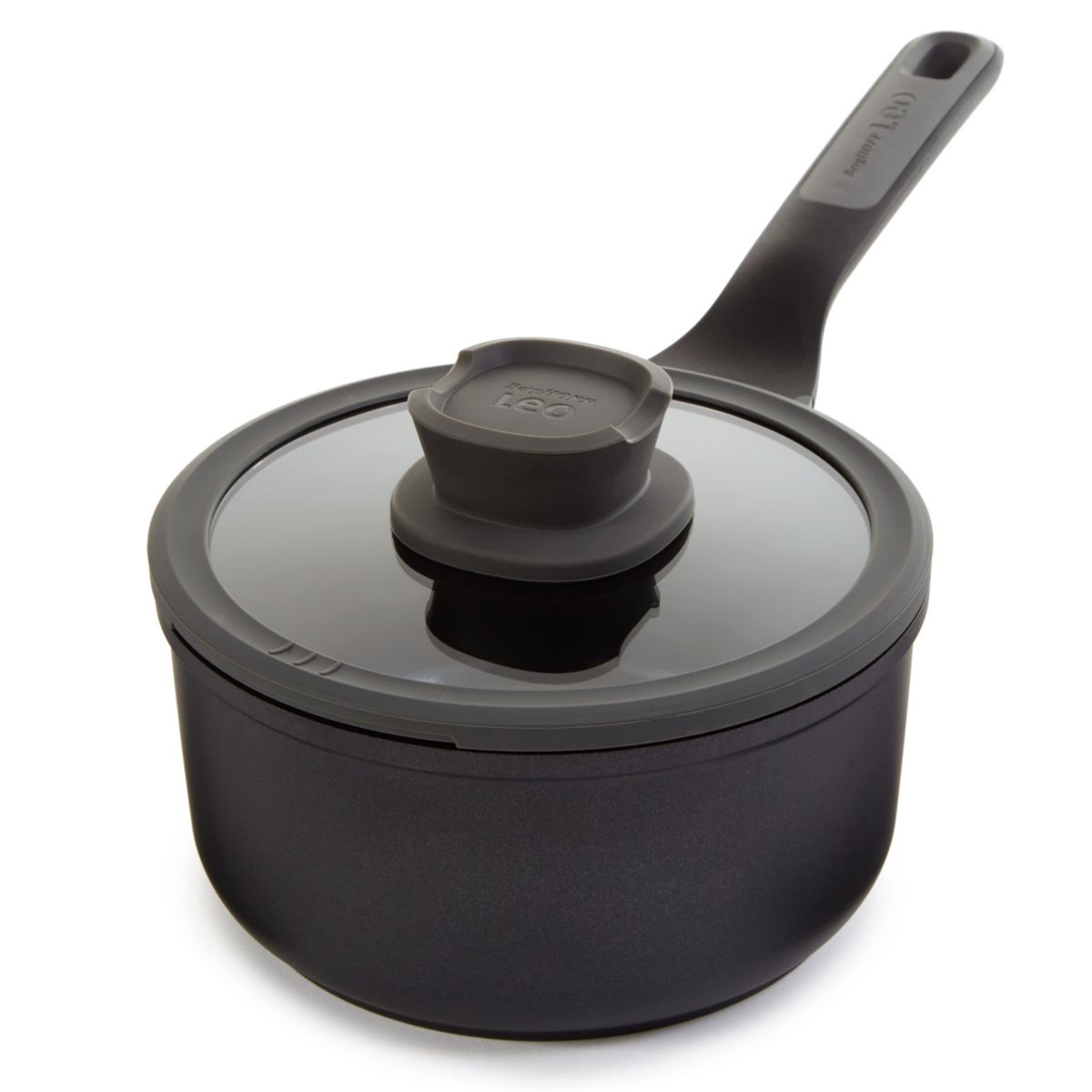 BergHOFF Leo Stone+ Nonstick Ceramic 7" Saucepan 2.1qt. With Glass Lid, Recycled Cast Aluminum