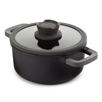 BergHOFF Leo Stone+ Nonstick Ceramic 8" Stockpot 3qt. With Glass Lid, Recycled Cast Aluminum, Black