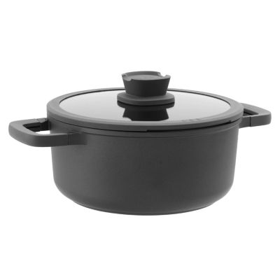 BergHOFF Leo Stone+ Nonstick Ceramic 10" Stockpot 4.6qt. With Glass Lid, Recycled Cast Aluminum, Black