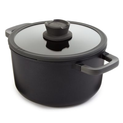BergHOFF Leo Stone+ Nonstick Ceramic 10" Stockpot 5.9qt. With Glass Lid, Recycled Cast Aluminum, Black