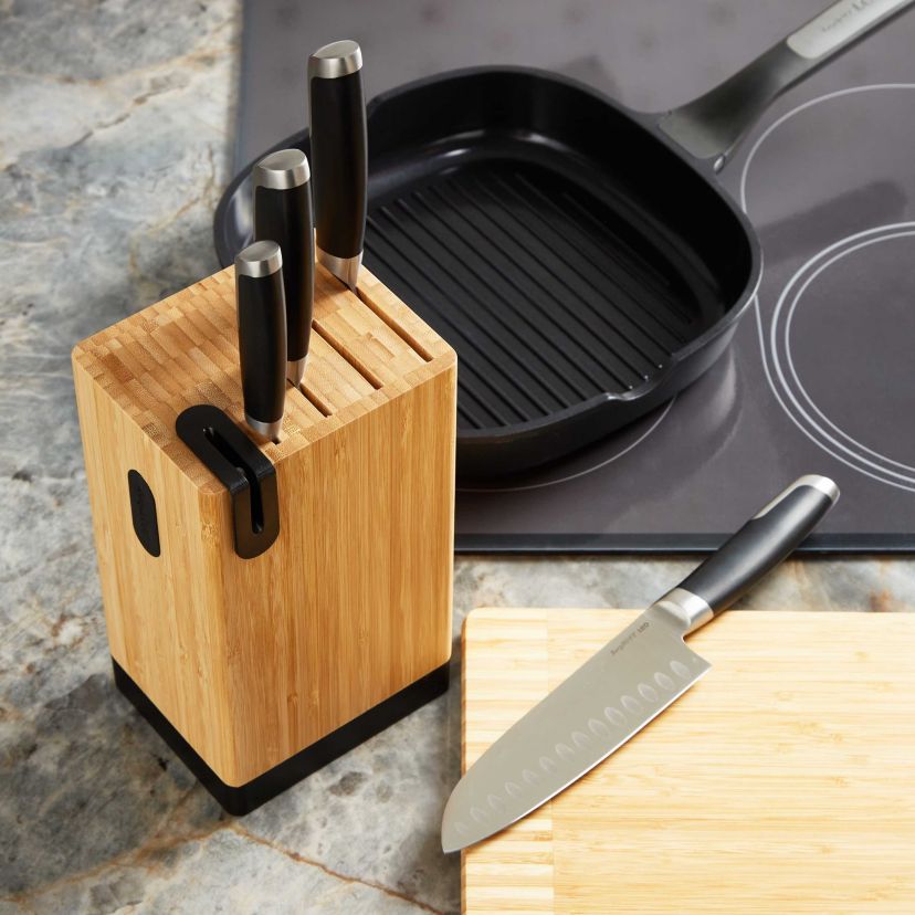 BergHOFF Leo Graphite 5Pc Knife Block Set, Stainless Steel, Wood Block