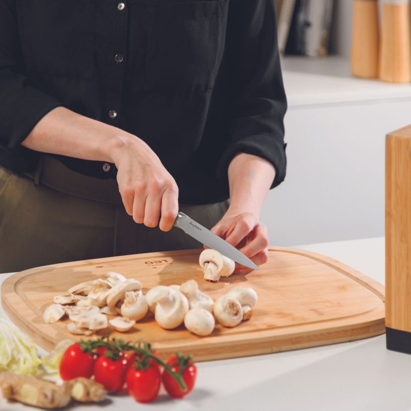 BergHOFF Leo Graphite 5Pc Knife Block Set, Stainless Steel, Wood Block