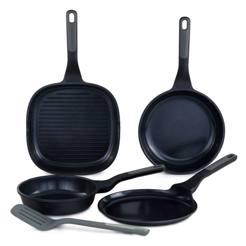 BergHOFF Leo Stone+ 5Pc Nonstick Ceramic Specialty Pan Set with Turner, Recycled Material