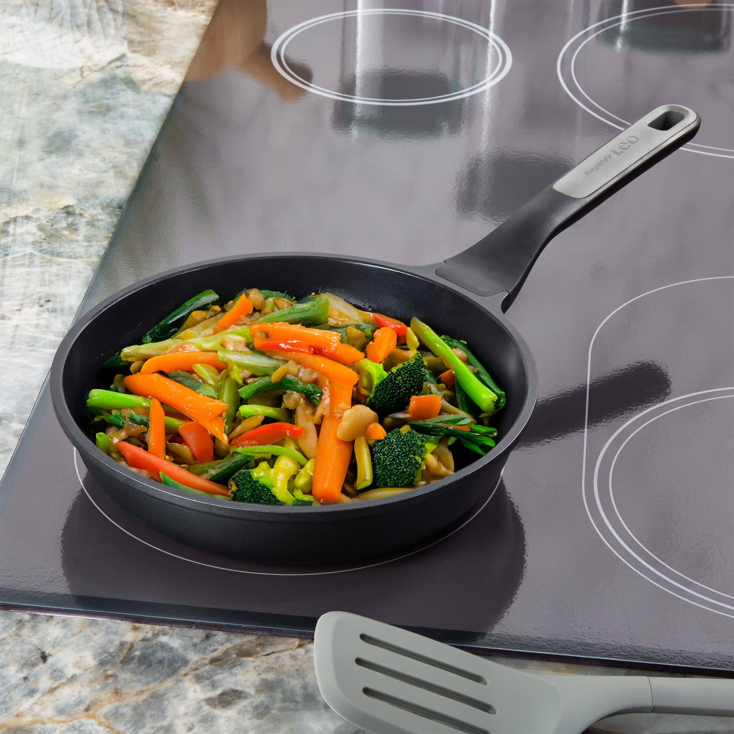 BergHOFF Leo Stone+ 5Pc Nonstick Ceramic Specialty Pan Set with Turner, Recycled Material